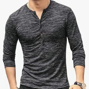 KUYIGO 7-Button Placket Henley Long Sleeve Lightweight T-Shirt Black XXL